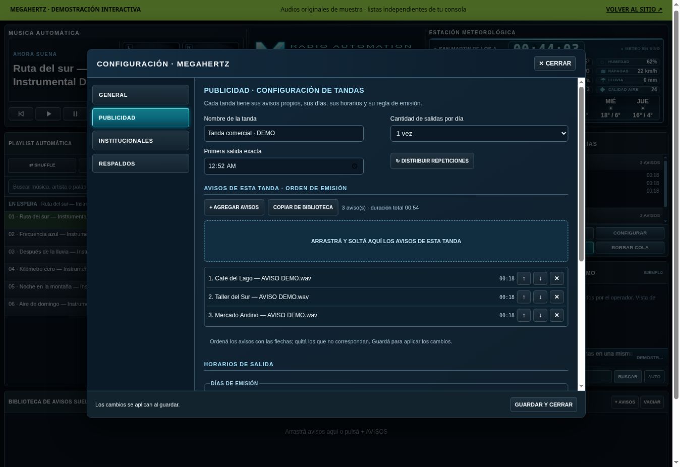 Captura real: Crear una tanda